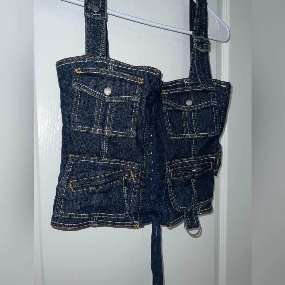 Jaded London Denim Corset Top with Pockets